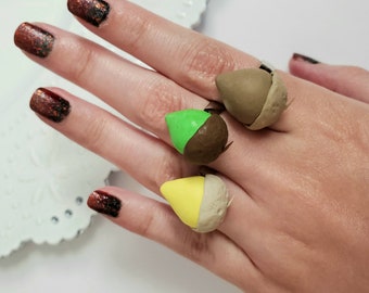 Acorn Polymer Clay Ring - Clay Fall Acorn Ring - Handmade Fall Wedding Accessory - Polymer Clay Fall Ring