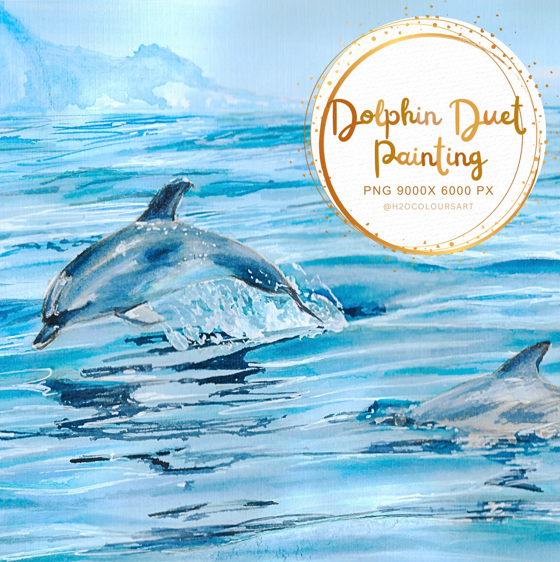 Dolphin Duet Painting | Hand-painted Watercolour Art | Printable Wall ...
