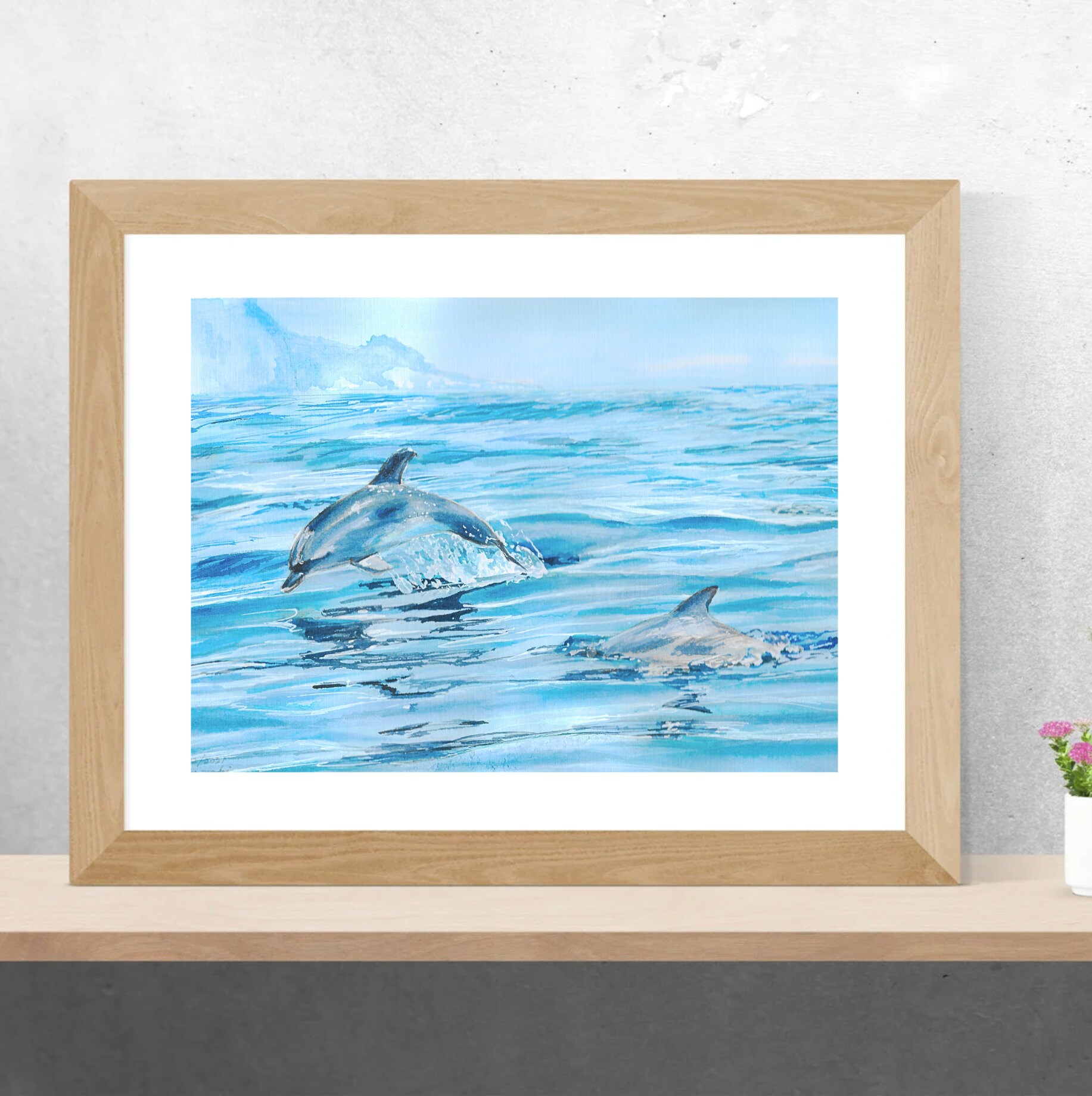 Dolphin Duet Painting | Hand-painted Watercolour Art | Printable Wall ...