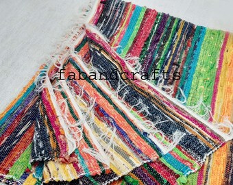 chindi dhurrie recycled porch woven floor carpet Hand braided multi color rug Shreejaipurfab chindi rug vintage rug reversible runner