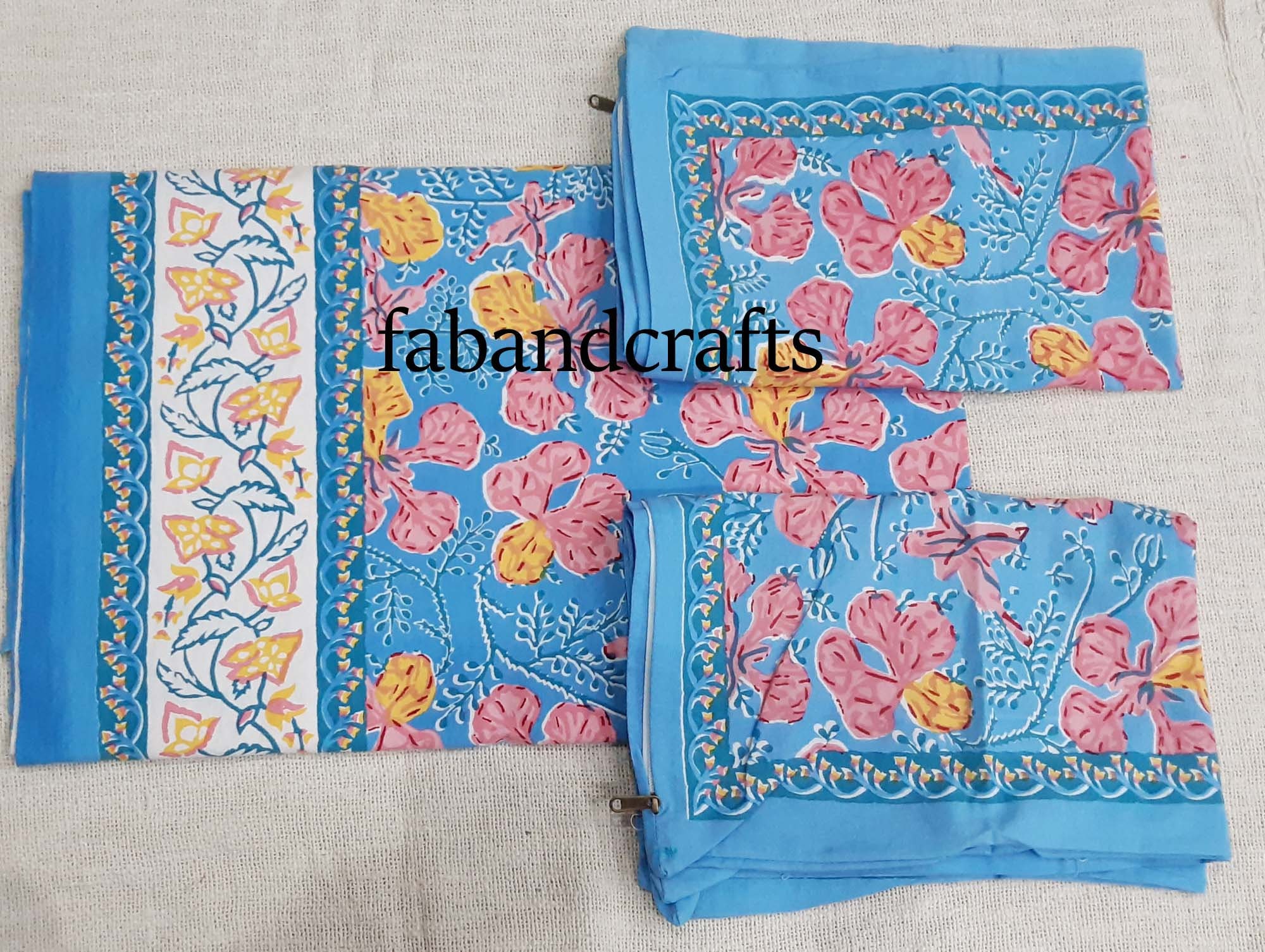 Sky blue printed cotton Bed sheet Cotton Bed cover Double | Etsy