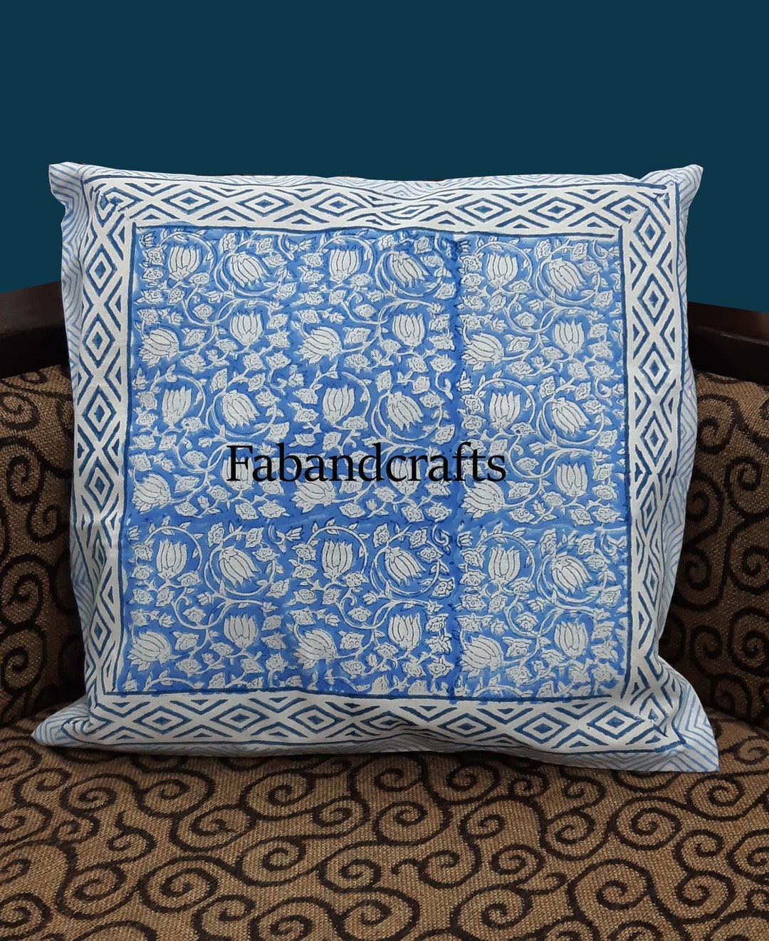 Beautiful Zaal Design Hand Block Print Lotus Motif Cushion Etsy
