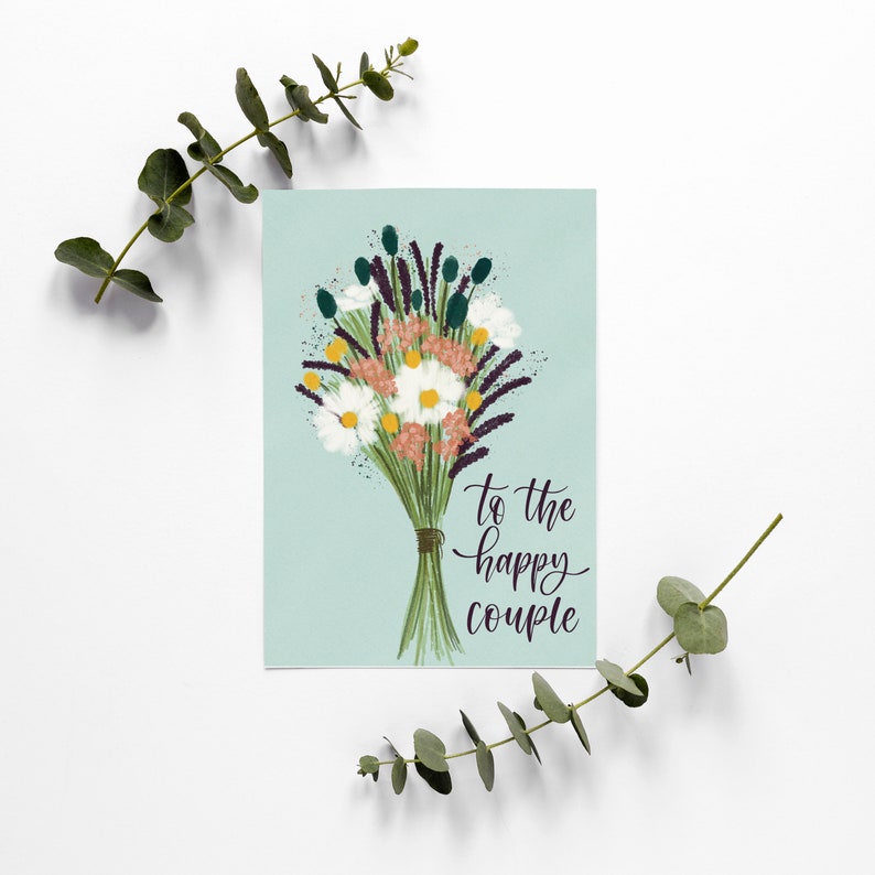 Wedding Congrats Printable Card, To The Happy Couple Card Print, Watercolor Bouquet Card, Flower Bouquet Card, Wedding Gift Card image 1