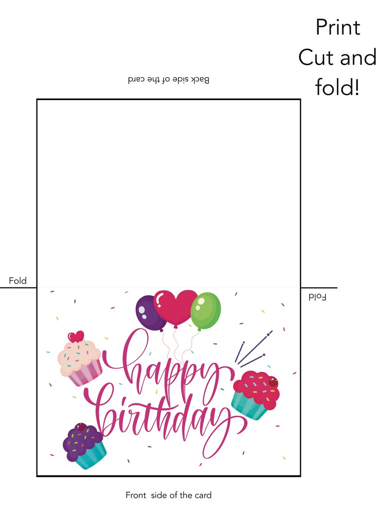 Printable Happy Birthday Card, Birthday Card with balloons and cupcakes, Happy Birthday Greeting Card, 7x5 Cute Birthday Card image 8