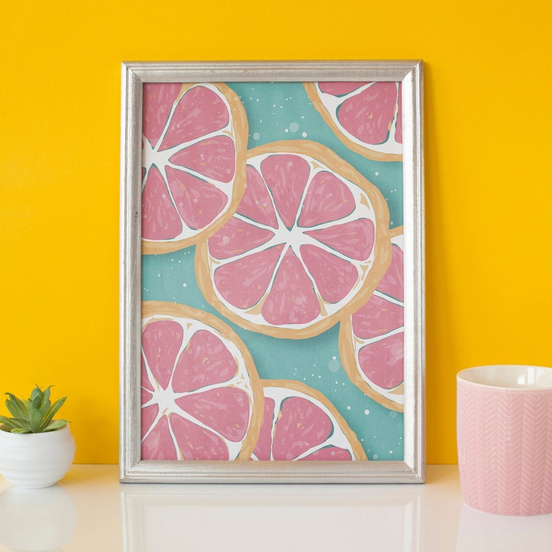 Lemons Poster Digital Download, Lemon Decor, Lemon Wall Art, Kitchen Print, Lemon Art Decor, Food Decor, Kitchen Fruit Art, Half lemon image 1