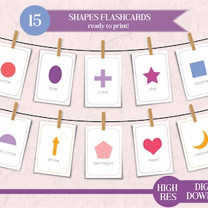 Vormen Flashcards | Montessori-geïnspireerd leren voor peuters en kleuters | Afdrukbare educatieve kaarten voor kinderen | Esthetische vormen
