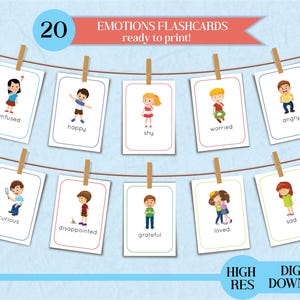 Schede didattiche sulle emozioni stampabili - Schede didattiche sui sentimenti e le emozioni per bambini, bambini piccoli, scuola materna, download digitale Montessori