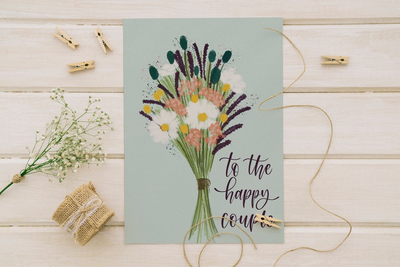 Wedding Congrats Printable Card, To The Happy Couple Card Print, Watercolor Bouquet Card, Flower Bouquet Card, Wedding Gift Card image 4