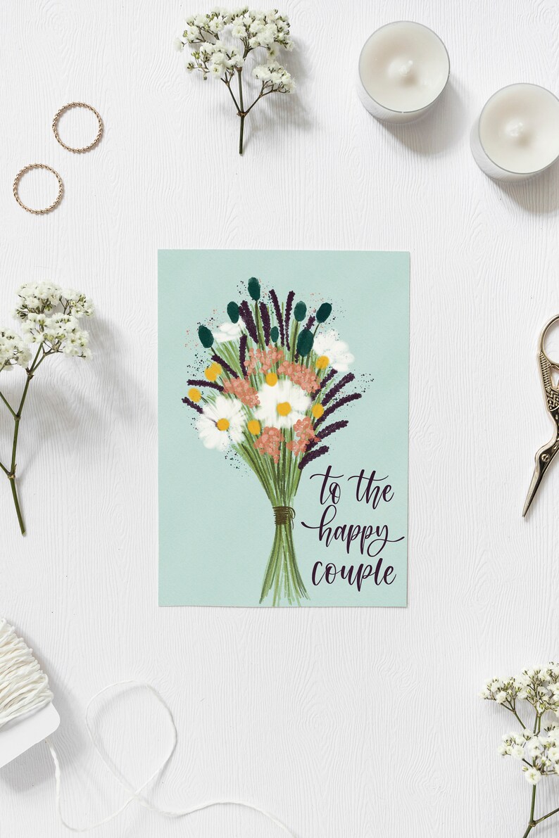 Wedding Congrats Printable Card, To The Happy Couple Card Print, Watercolor Bouquet Card, Flower Bouquet Card, Wedding Gift Card image 2