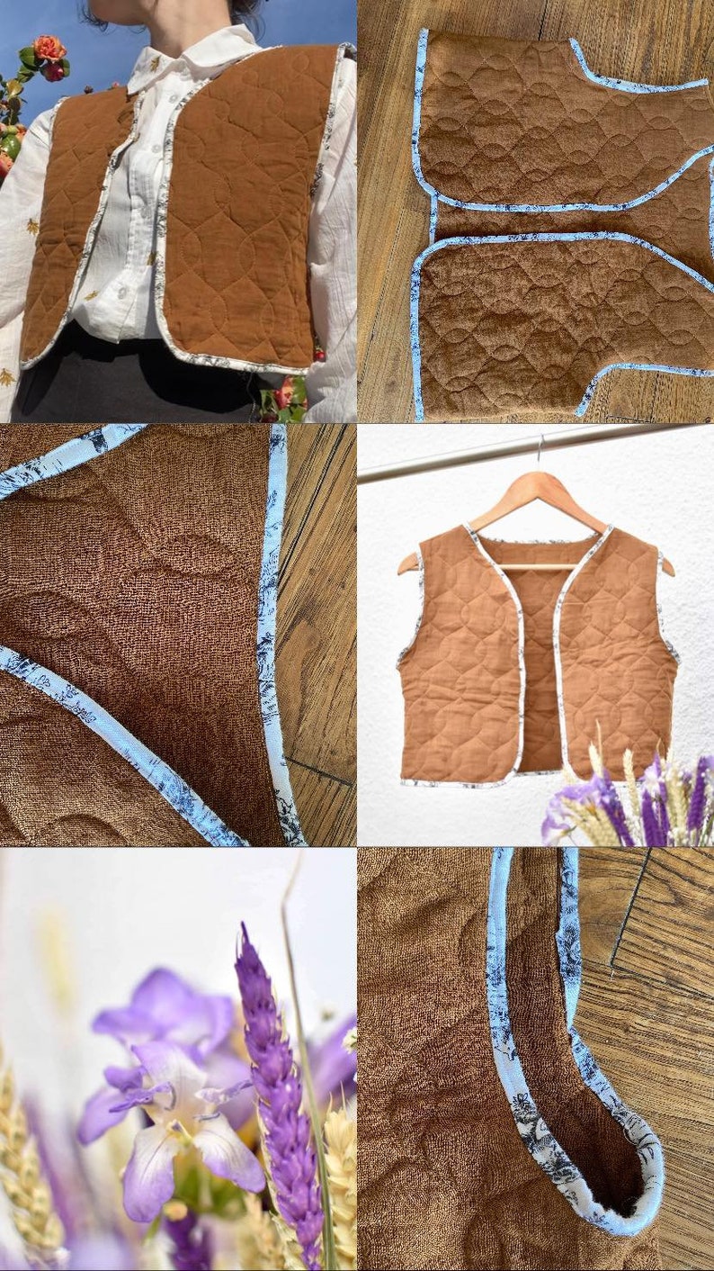 Veste matelassée patchwork sans manche imparfaites Marron et Blanche