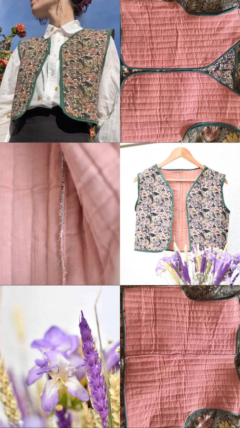 Veste matelassée patchwork sans manche imparfaites Fleurs