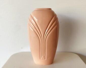 Vintage Large Glossy Ceramic 80's Deco Pink Peach Vase