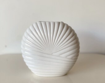 Vintage Glossy Ceramic 80's Deco Vase, Retro White Glossy Sunshine Vase, Unique Vase