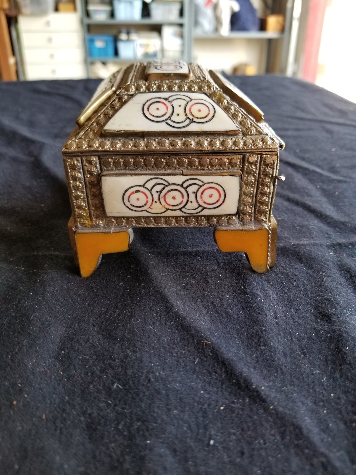 Handmade small Moroccan Jewelry Box. Brass box with bone Etsy