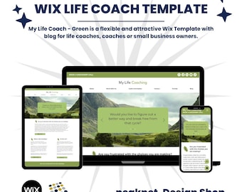 Wix Life Coach Theme Website Template with Blog - Green, Wix Website, Website Design, Wix Template, Wix Wemplates, Digital Products