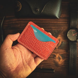 TOGO Croc Titular de tarjeta de cuero en relieve, Cartera de cuero delgada, Cartera de cuero pequeña, Cartera de tarjeta, Cartera de bolsillo delantero, Titular de tarjeta mínimo