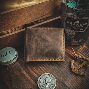 Billetera de cuero hecha a mano para hombre, billetera para hombre, billetera con bolsillo frontal, billetera minimalista hecha a mano, regalo personalizado para padrinos de boda