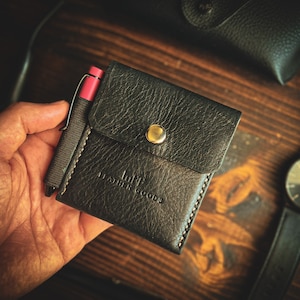 Cartera de cuero KAPA Black EDC, cartera de bolsillo frontal, cartera de pluma EDC, organizador de cartera, cartera de tarjeta a presión