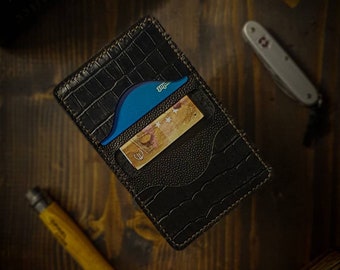 Minimalist Croc Embossed Handmade Leather Men's Wallet, Front Pocket Wallet, Minimalist Wallet, Card Wallet, Bifold Wallet, Leather Gift