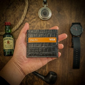 KORT Leather Card Wallet, Slim Leather Wallet, Small Leather Wallet, Slim Cardholder, Croc Wallet, Front Pocket Wallet, Minimal Cardholder