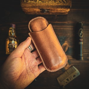Étui à cigares double en cuir fait main - Cadeau de luxe personnalisé pour lui