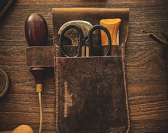 Fodero multiuso in pelle con passante per cintura, custodia per attrezzi, organizer per il trasporto fatto a mano BODIL