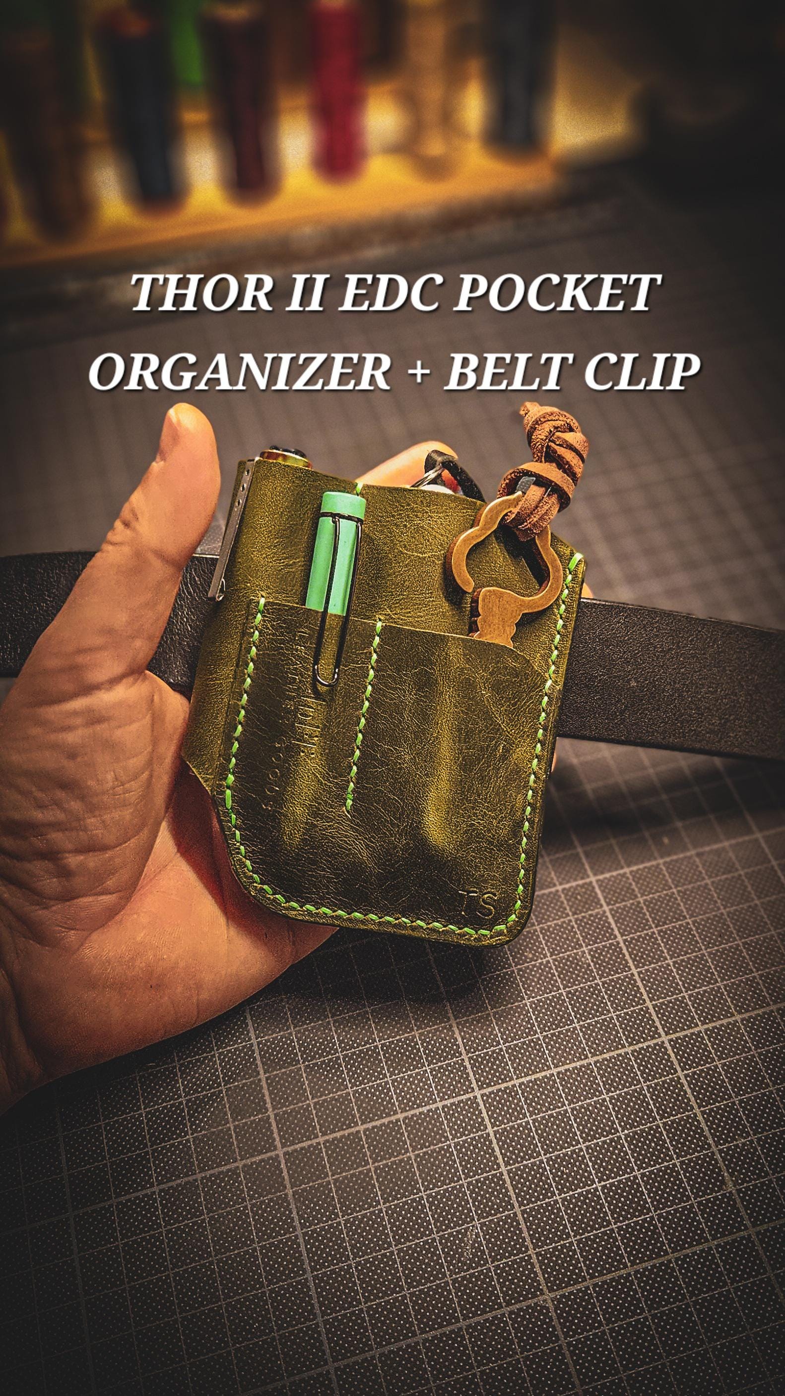 Leather EDC Organizer Belt Clip, Handcrafted Multitool Pocket