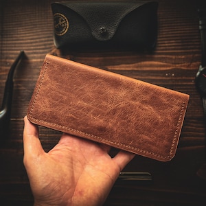 Cartera larga marrón para mujer, regalo para ella, billetera unisex, billetera para teléfono, bolso de cuero, bolsa de cuero, billetera minimalista