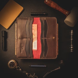 Cartera de cuero larga, cartera de mujer para hombre minimalista hecha a mano, regalo para él ella, bolsa para mujer, cartera unisex