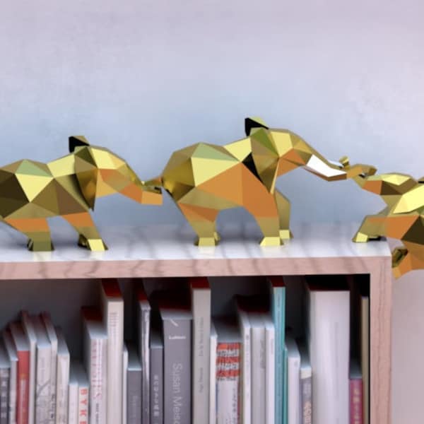 Modèle Origami PDF DIY 3d éléphant / Famille d'éléphants papercraft/ PDF / Lowpoly / Origami / Mammualidades / Déco maison / éléphant