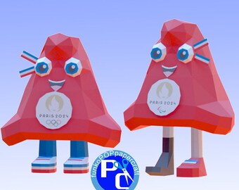 Mascottes des Jeux Olympiques et Paralympiques de Paris 2024 papercraft lowpoly, Feuille A4, PDF