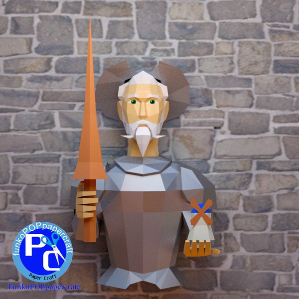 Don Quijote de la Mancha lowpoly, pared, PDF, Hoja A4,