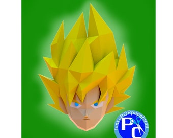 Goku Papercraft, Lowpoly para pared, Hoja A4, PDF,