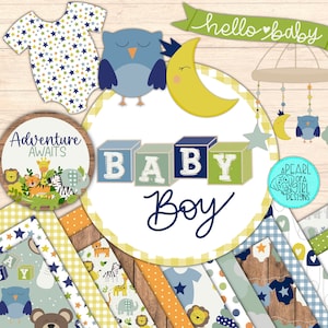 Baby Boy, digitales Papier, Baby Scrapbook, Baby Boy Scrapbook Papier, Baby Scrapbook Kit, Baby Prints, Baby Clipart, Instant Download
