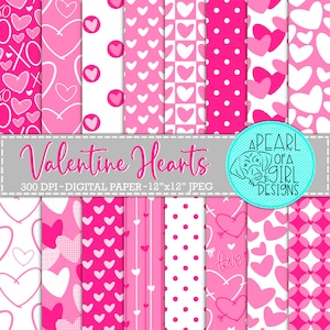 Valentine Hearts Digital Paper, Valentine Scrapbook Paper, Valentine&#39;s Day Paper, Heart Background, Hearts Wallpaper, Seamless Pattern