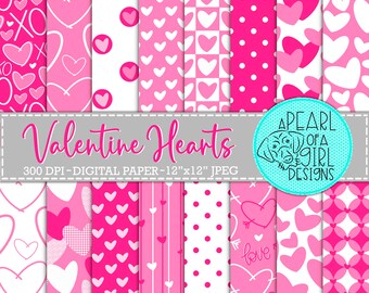 Papel digital de corazones de San Valentín, papel para álbum de recortes de San Valentín, papel para el día de San Valentín, fondo de corazón, papel tapiz de corazones, patrón sin costuras