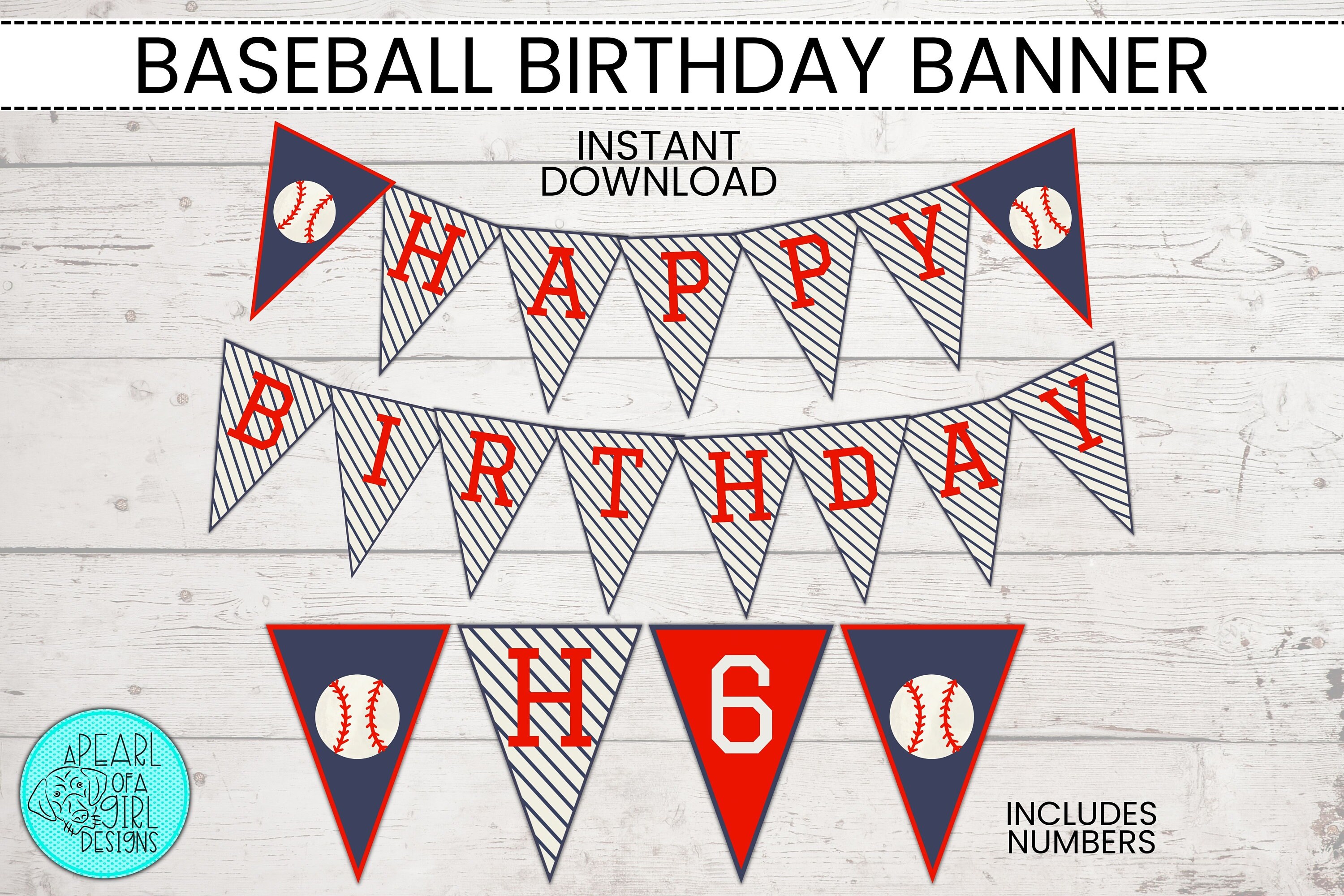 Baseball Happy Birthday Banner, PRINTABLE Birthday Banner, Baseball ...