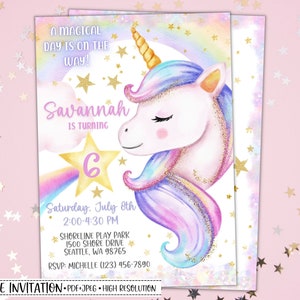 Unicorn Birthday Invitation, Unicorn Birthday Invite, Unicorn Party, Unicorn Theme, Glitter, Printable Invitation, Personalized, DIGITAL