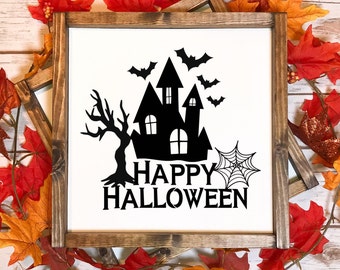 Happy Halloween Svg, Haunted House Svg, Halloween Svg, Png, Eps, Pdf, Dxf, Cut Files, Spooky, Clipart, Halloween Clipart, Cricut, Sillouette