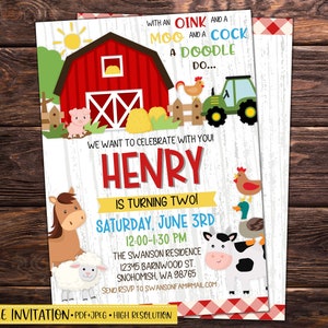 Farm Birthday Invitation, Farm Animal Birthday, Farm Animal Party, Barnyard Animals, Farm Theme, Printable Invitation, Personalized, DIGITAL