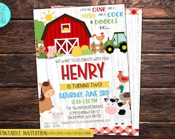 Farm Birthday Invitation, Farm Animal Birthday, Farm Animal Party, Barnyard Animals, Farm Theme, Printable Invitation, Personalized, DIGITAL