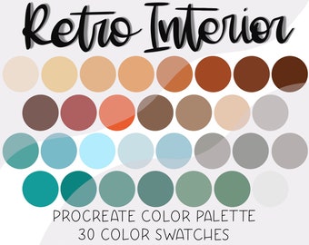 Retro Interior Color Palette, Procreate Palette, Color Swatches, Digital Color Palette, Retro, iPad Lettering, Instant Download