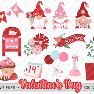 Valentine&#39;s Day Clipart Bundle, Cute Valentine Clipart, Valentine Graphics, Gnome Clipart, Valentine Mail Clipart, Personal & Commercial Use