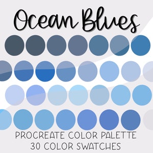 Ocean Blues, Procreate Palette, Color Swatches, Digital Color Palette, Instant Download, iPad Lettering, Blue