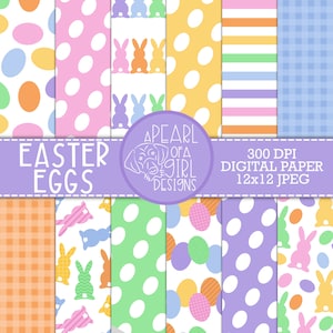 Easter Eggs Digital Paper, Easter Paper Pack, Easter Bunny, Easter Scrapbook Paper, Easter Eggs, Bunny, Printable PAPER, Instant Download