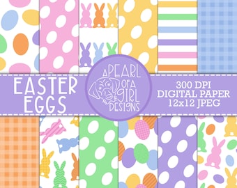 Easter Eggs Digital Paper, Easter Paper Pack, Easter Bunny, Easter Scrapbook Paper, Easter Eggs, Bunny, Printable PAPER, Instant Download