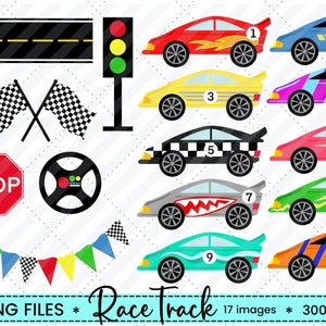 Race Car Clipart, Race Track, CLIPART Set, Auto Clipart, Digitale Clipart, PNG, Graphics, Instant Download, Persoonlijk gebruik, Commercieel gebruik