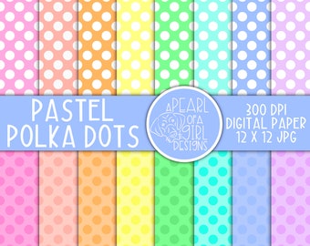 Pastel Polka Dots, Digital Paper Pack, Polka Dot Paper, Rainbow Paper, DIGITAL SCRAPBOOK PAPER, Pastel Colors, Personal & Commercial Use