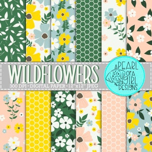 Wildflowers Digital Paper, Floral Digital Paper, Flower Scrapbook Paper, Seamless Pattern, Printable Paper Bundle, Instant Download