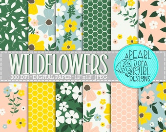 Wildflowers Digital Paper, Floral Digital Paper, Flower Scrapbook Paper, Seamless Pattern, Printable Paper Bundle, Instant Download